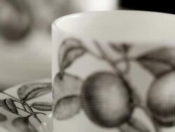 ECU R/F TU Cup and saucer in black backdrop / Seoul, South Korea Stock Footage