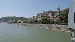 Chain Bridge Szechenyi Lamchid & Hungarian Nation Gallery, Budapest, Hungary, Europe Stock Footage