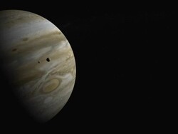 Fly past the moon Ganymede towards planet Jupiter Stock Footage