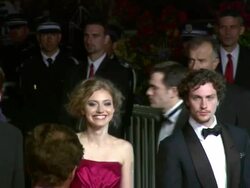 Hannah Murray, Imogen Poots, Matthew, Aaron Johnson at the The Housemaid Red Carpet: Cannes Film Festival 2010 at Cannes . (Footage by WireImage Video/GettyImages) Stock Footage