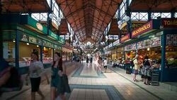 Time Lapse of people walking at Great Market Hall, Budapest Stock Footage