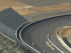 WS AERIAL View of Empty sitting area on Darlington Raceway and long approach / South Carolina, United States Stock Footage