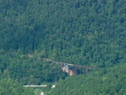WS AERIAL ZI ZO DS View of old bridge and river / Tennessee, United States Stock Footage
