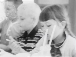 Disaster food preparation and children. Canada. 1960s Stock Footage