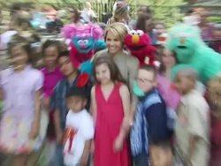 Katie Couric, puppets Elmo, Jesse and participants at the Katie Couric and Sesame Street Muppets - When Families Grieve at New York NY. (Footage by WireImage Video/GettyImages) Stock Footage
