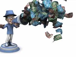 (Loop) BubbleHead Businessman with Bullhorn and Money Stock Footage