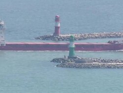 MS AERIAL View of ship in sea / Warnemuende, Mecklenburg Vorpommern, Germany Stock Footage