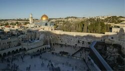 Tourists walk on steps near the Dome of the Rock on the Temple Mount in Jerusalem, Israel. Stock Footage