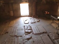 Noravank monastery, interior of Surb Karapet church Stock Footage