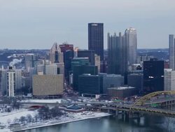 WS ZO T/L View of city between day and night / Pittsburgh, PA, United States Stock Footage
