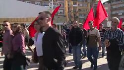 CLEAN : Protesters hold anti government rally on Kosovo independence day News Clip