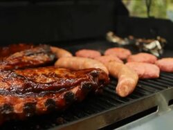 Sausage and Ribs on a grill Stock Footage