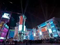 T/L, WS, LA, Grand opening of L.A. Live at night, Los Angeles, California, USA Stock Footage