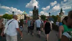 Aerial Time Lapse of Crowd walking at Charles Bridge, Prague Stock Footage