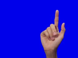 Female hand, touchscreen gestures on blue screen Stock Footage