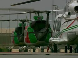 MS ZI ZO Shot of helicopters at airport / Qatar Stock Footage