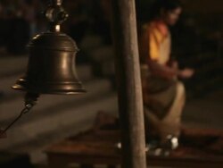 MS PAN Aarti Puja prayer ceremony at Ganges / Varanasi, India Stock Footage