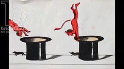 Animated 19th century zoetrope with devil leaping out of a top hat Stock Footage