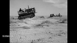 1937: SOUTHERN PLAINS DUST BOWL: TEXAS: HD: VS Men on tractors terracing, contouring land, pulling machines, leveling scrub land. VS Men using machine to strip cut sod, stacking, placing cubes onto machine, wheel running over sod, planting sod, grass. Instructional Video