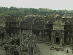 Pan Right Shot Angkor Wat Top Siem Reap Cambodia Stock Footage