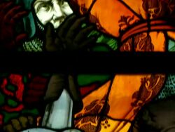 TU Stained glass window of Joan of Arc / Orleans, France Stock Footage