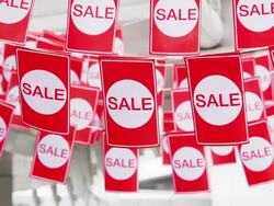 Red hanging sale labels Stock Footage