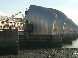 (HD1080i) London: Thames River Barrier Flood Control Stock Footage