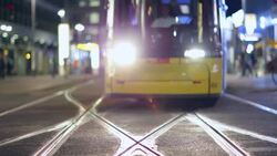 Night Szene with Symmetry and crossing Train Stock Footage