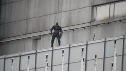 Captain America jumps off a building in Berlin. Stock Footage