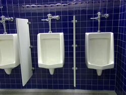Urinals line a tiled, public restroom. Stock Footage