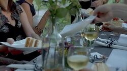 Guests toasting at wedding table Stock Footage