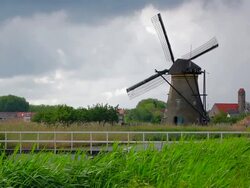 MS Shot of windmills near Leidschendam / South Holland, Netherlands Stock Footage