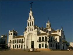 The Hermita of El Rocio, emblematic church at centre of one of Spain's largest pilgrimages, Andalucia, Spain Stock Footage
