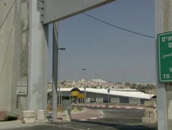 MS TD Checkpoint at entry into Jerusalem / Bethlehem, Palestine, Israel Stock Footage