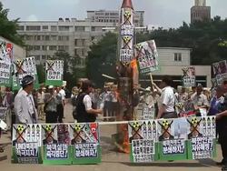 Anti-North Korea Rally Held On Eve Of Anniversary Stock Footage