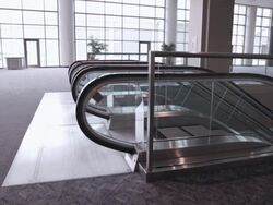  WS Businesswoman riding up escalator and walking out of sight / Seattle, Washington, United States Stock Footage