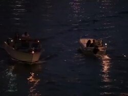 WS Night View Boats Floating on Grand Canal / Venice, Italy Stock Footage