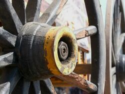 Wooden wheels of a chuckwagon Stock Footage