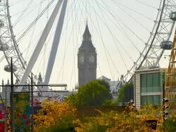 T/L London Eye with Big Ben in background, London, England Stock Footage