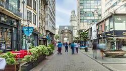 Timelapse of the main pedestrian street of Ciudad Vieja, Montevideo downtown, Uruguay Stock Footage