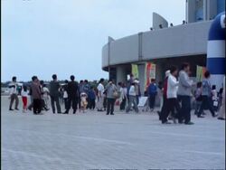 WA crowd of people going to a baseball game, Chiba Marine baseball stadium, Tokyo, Japan Stock Footage