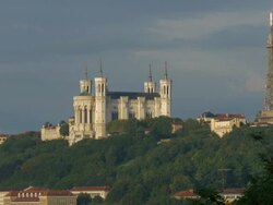 view over Lyon from Croix-Rousse,Place de Fourviere,MS Stock Footage