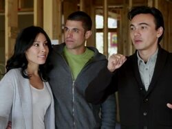 MS PAN Architect discussing  blueprints with his clients / Santa Fe, New Mexico, United States  Stock Footage