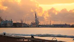 Skyline Rotterdam Industy at sunset Stock Footage