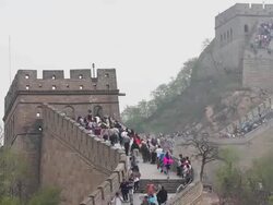 WS T/L View of Tourists walking on Great Wall at Badaling / Beijing, China Stock Footage