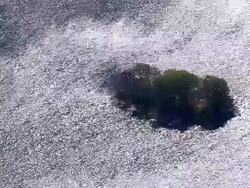 MS AERIAL TS Shot of small island surrounded by Candlewood Lake / Connecticut, United States Stock Footage