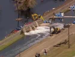 Aerial pumping water at west side of Industrial (Inner Harbor Navigation) Canal / New Orleans, Louisiana Stock Footage