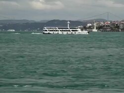 WS View of Turkey Istanbul on Bosphorus, Bridge and City / Istanbul, Turkey Stock Footage
