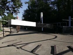 senior man operates canal lock gate Stock Footage