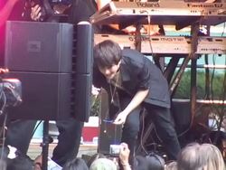 Greyson Chance signs autographs for fans before the start of the Fox & Friends Summer Series in Midtown in New York 08/12/11 (Footage by WireImage Video/Getty Images Entertainment Video) Stock Footage